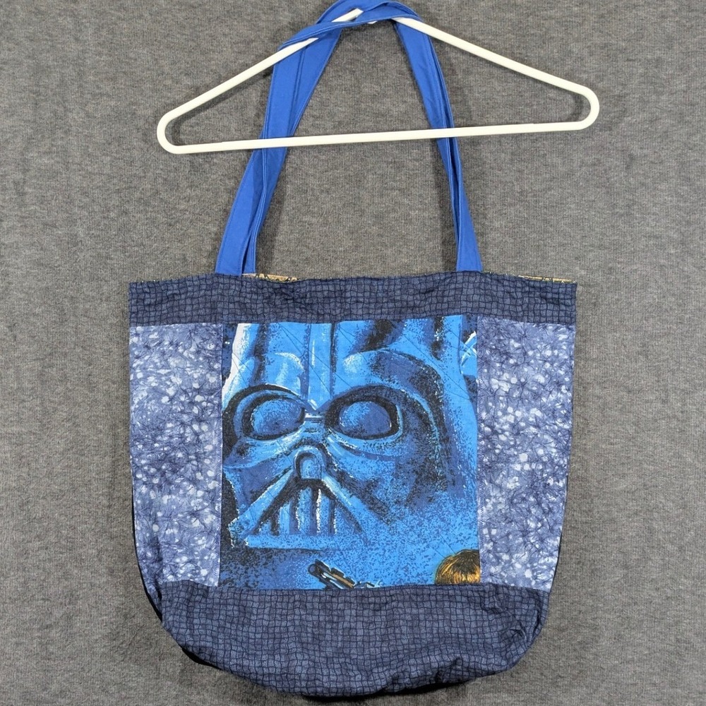 Handmade‎ Star Wars Darth Vader Reversible Tote Bag Blue Black Patchwork Sci-Fi